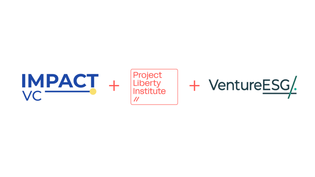 Logos of ImpactVC, Project Liberty Institute, and VentureESG. The three have partnered on responsible data and AI governance.