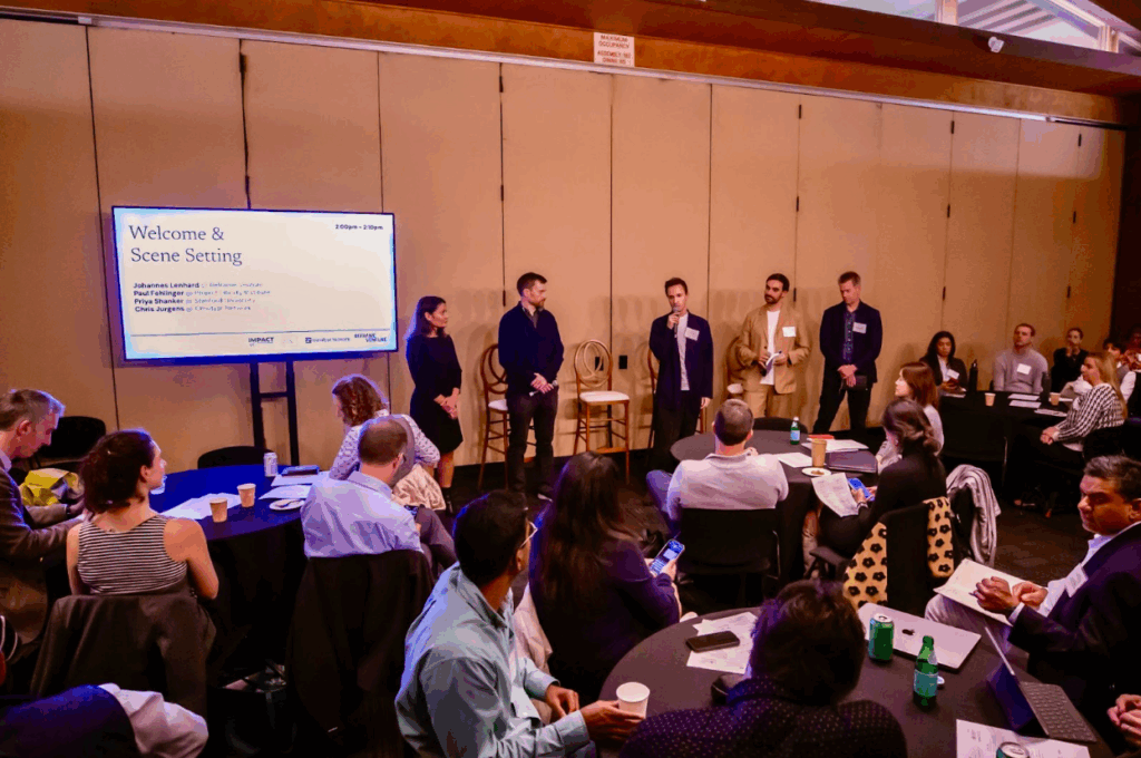  ReframeVenture CEO Johannes Lenhard, ImpactVC Co-Founder Douglas Sloan, and PLI Director Paul Fehlinger during consultations at the PLIxReframeVenturexImpactVCxON Stanford LP/VC Summit on Responsible Investment in AI, with over USD 4 trillion in capital represented. 